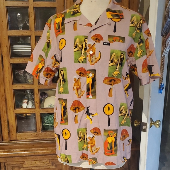 RVCA Multicolor Graphic Casual Button Down Shirt - Picture 1 of 8
